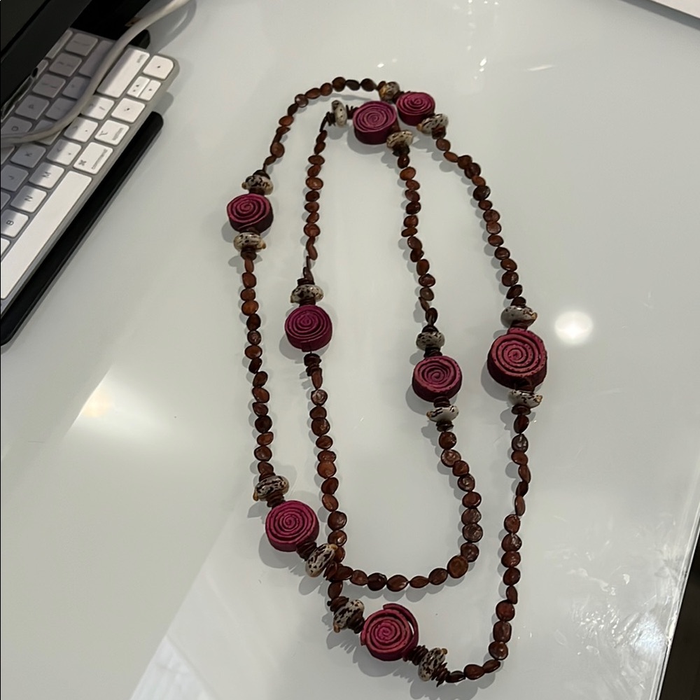Elegant Pink and Brown Beaded Necklace. Artisan handmade.